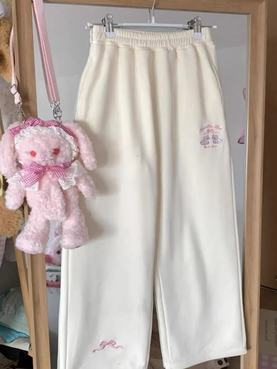 Sweet Girl Cute Straight Pants Spring New Casual All Match Sports Sweatpants Elastic Waist Cartoon Y2k Aesthetic Women Pants