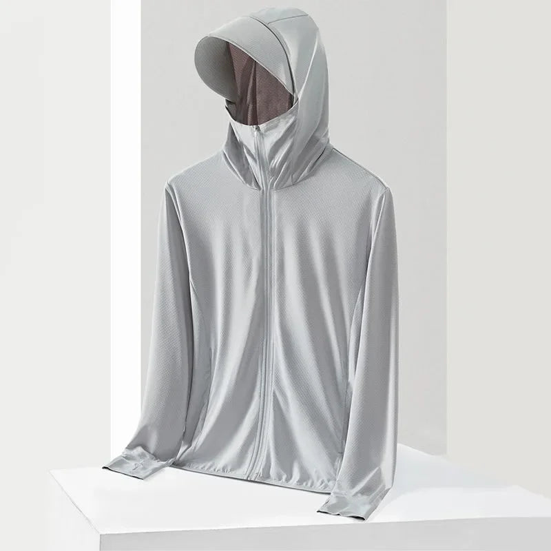 UPF 50+ Sunscreen Jacket for Men -Waterproof Hooded Windbreaker for Summer Fishing and Hunting Quick Dry Sun Protection Clothing