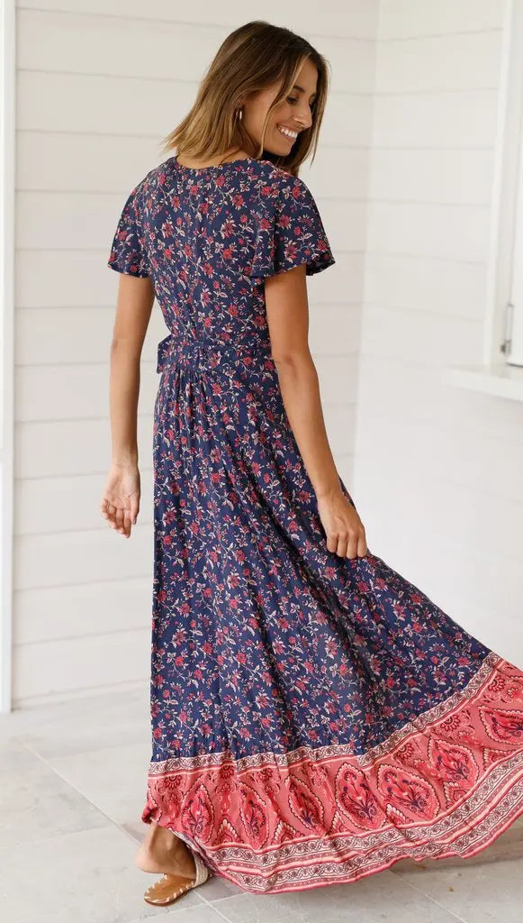 2024 Summer Leisure Hot Sale Holiday Printed Dress Sexy Long Dress Women's Wear