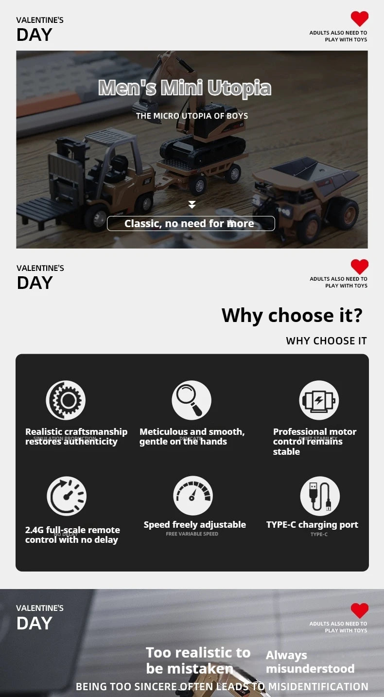 1/64 RC Car Alloy Mini RC Forklift Engineering Vehicle 2.4G Full Scale Mobile Phone RC Excavator Dumper Christmas Gift In stock