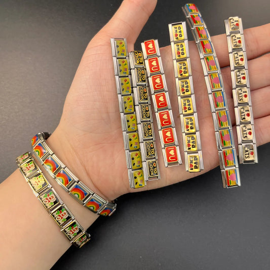 Rainbow Love Smile Italian Charm Bracelet Stainless Steel Elastic Hand Chain Link Making DIY Jewelry Gifts For Women Men Bangle