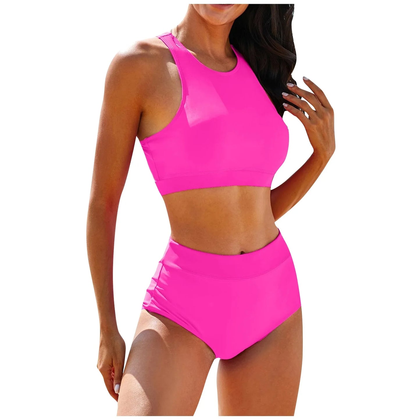 Women'S Solid Color Tank Top Swimsuit Ladies Split High Waist Swimsuit Two-Piece Set Traje De BañO Mujer Biquinis Feminino