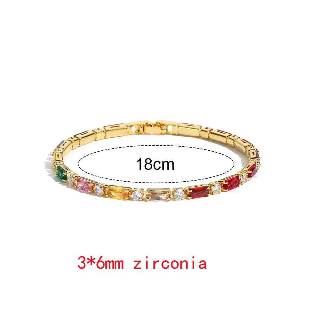 Luxury Rainbow Adjustable Multicolor Tennis Bracelets For Women Ladies Wedding Colorful Zircon Charm Bracelet Hand Chain Jewelry