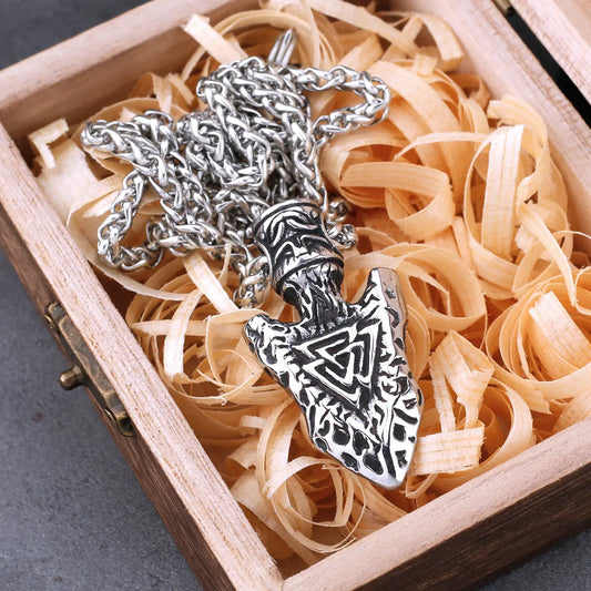 Stainless Steel Viking Spear Odin Triangle Rune Necklace Men's Nordic Hip Hop Biker Pendant Necklace Nordic Amulet Jewelry Gift