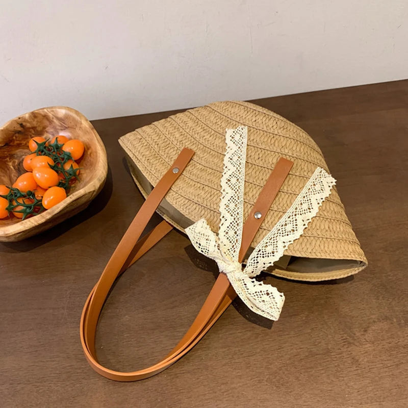 Women Braided Basket Clutches Bag Large Straw Portable Shoulder Bag Summer Beach Purses Shopper Satchel
