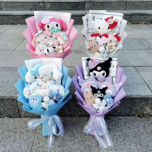 MINISO Anime Hello Kitty Kuromi Bouquet Cinnamoroll  Anime Plush Doll Toy  Valentine's Day Birthday Christmas Gift
