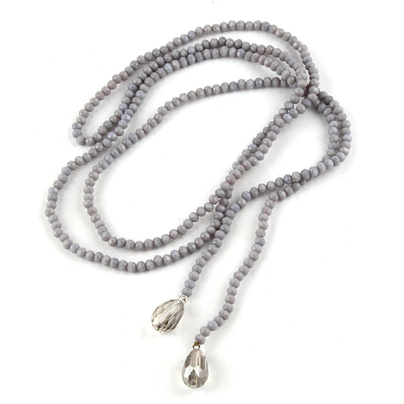 Mini Brown Crystal Beads Statement Necklaces Glass Beads Neck Long Water Drop Necklace