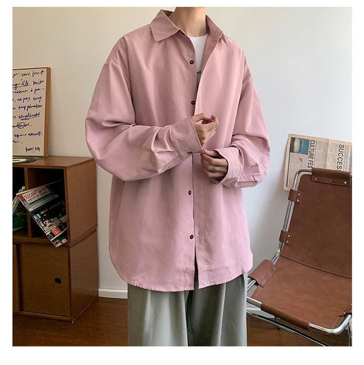 Shirt Men Solid Long Sleeved Shirt For Men Korean Fashion Shirts Baggy Business Casual Single Breasted Shirt Harajuku Oversized