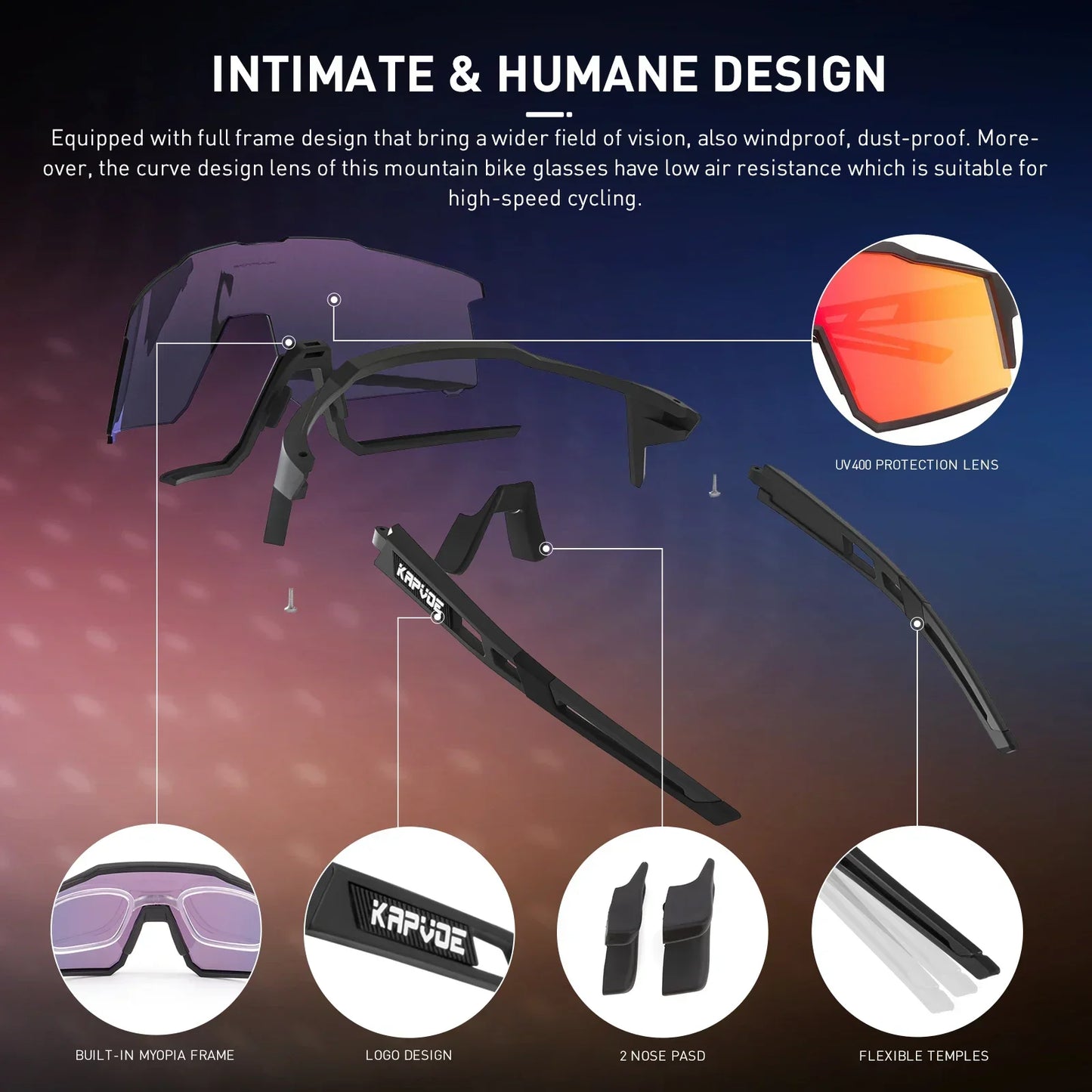 Kapvoe Outdoor Men Sunglasses UV400 Fishing Ski Goggles Road Bike Mask Goggles Women Anti-Fog Windproof Glasses Bicycle Eyewear