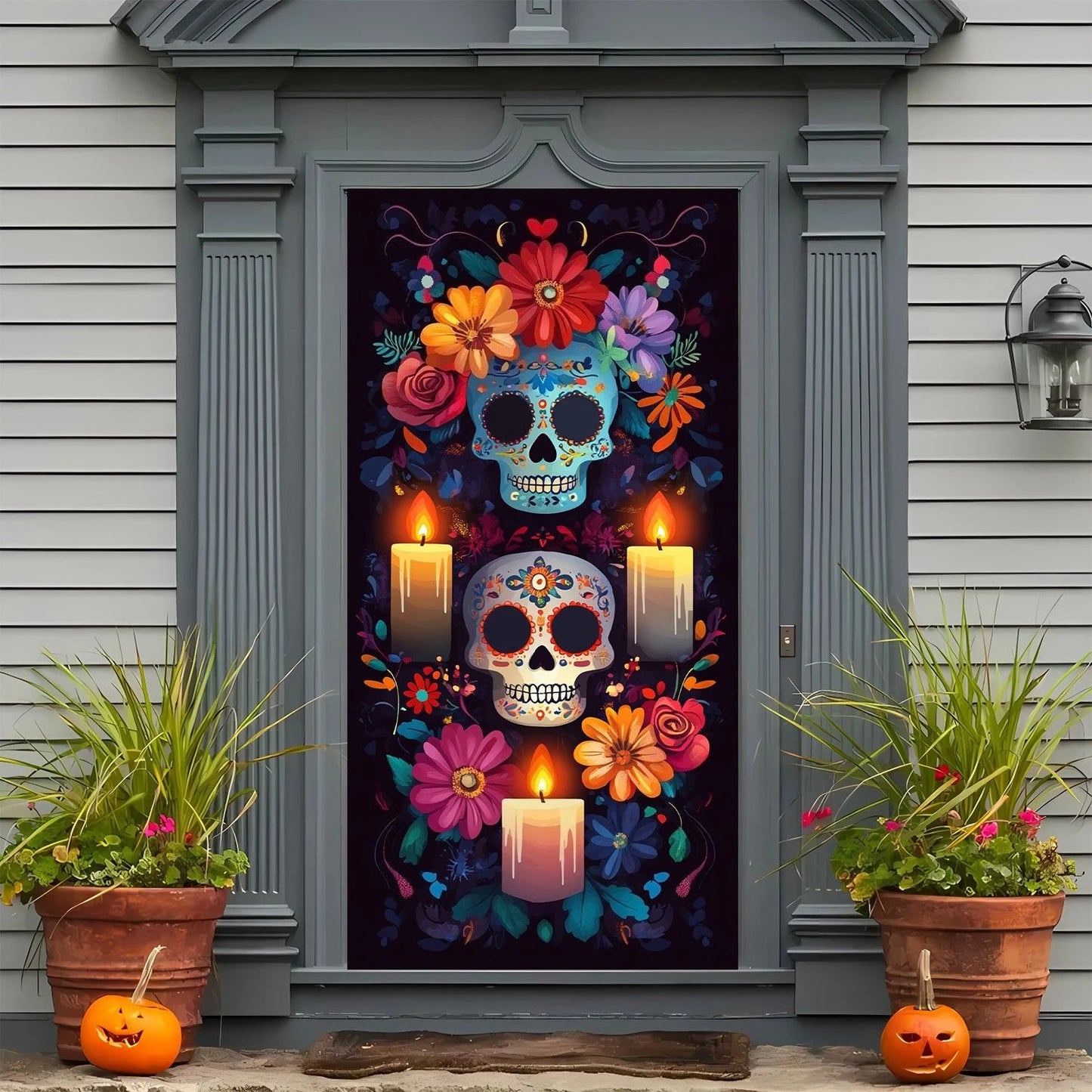 2D FLAT banner background cloth banner party decoration 1 polyester skull curtain flag, suitable for Halloween  Day of the Dead