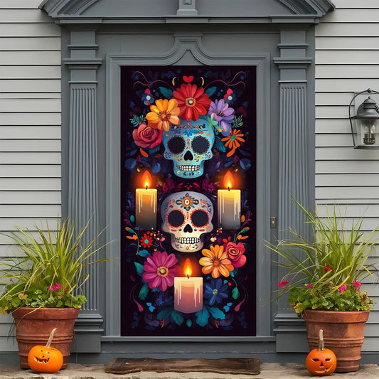 2D FLAT banner background cloth banner party decoration 1 polyester skull curtain flag, suitable for Halloween  Day of the Dead
