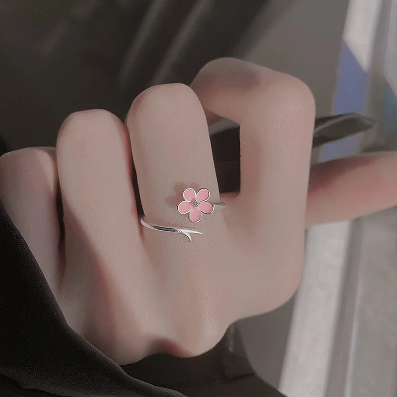 Vintage Rose Flower Rings For Women Korean Style Adjustable  Sakura Princess Finger Ring Bride Wedding Engagement Party Jewelry