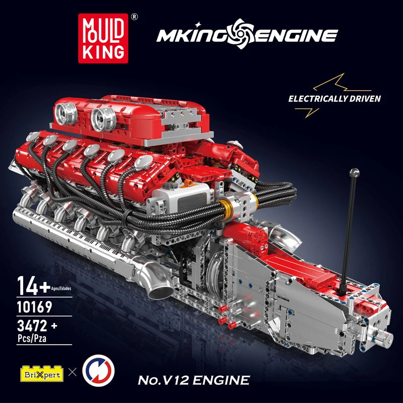 Mould King 10169 The Speed Car V12 Engine Building Block Technical Car Engine Toys Assembly Engine Brick Set Kids Christmas Gift