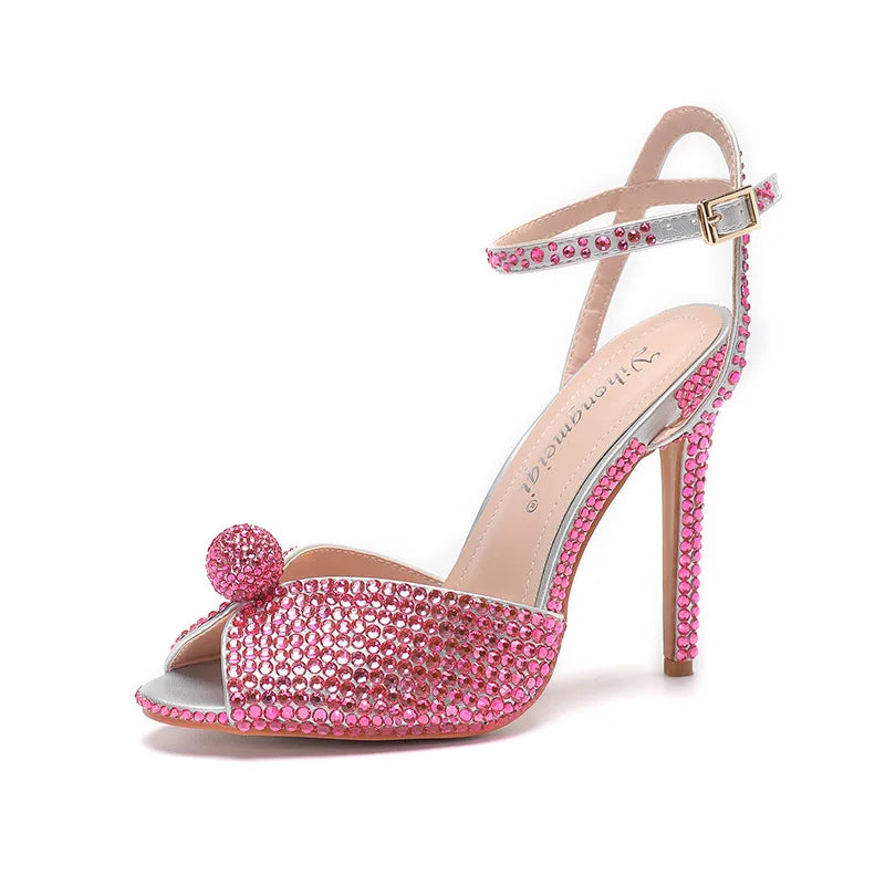 Fashion High Quality Wedding Shoes Women Pearls Studs Luxury Peep Toe White High Heels Buckle Designer Woman Sandal 43 Zapatos