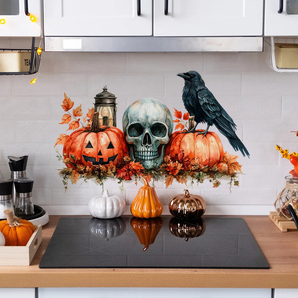 Halloween Pumpkin, Skull, Blackbird, Maple Leaf, Home Decoration, Wall Stickers, Self-adhesive Stickers