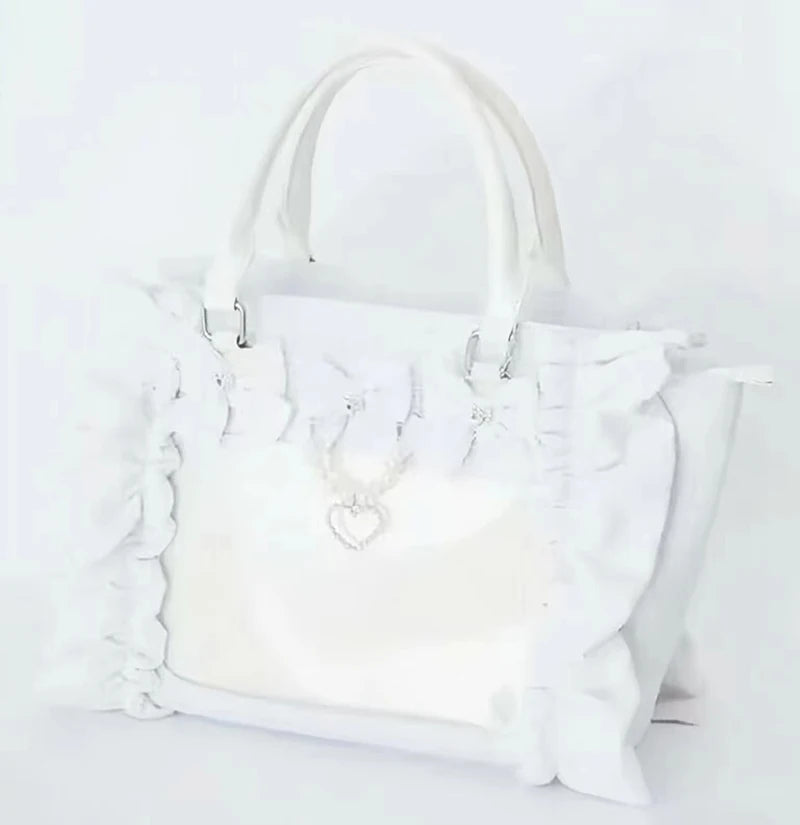 Japanese Style Mine Ita Bag Ruffled Lace Women Girls Rhienstone Pearl Bowknot Square Tote Shoulder Portable Bolso Handbags