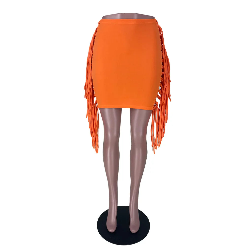 Sexy Wrap Women Mini Skirts Solid Bodycon Streetwear Skirts 2022 Summer Chic Hollow Out Tassel Y2K Style Bottom Outfits