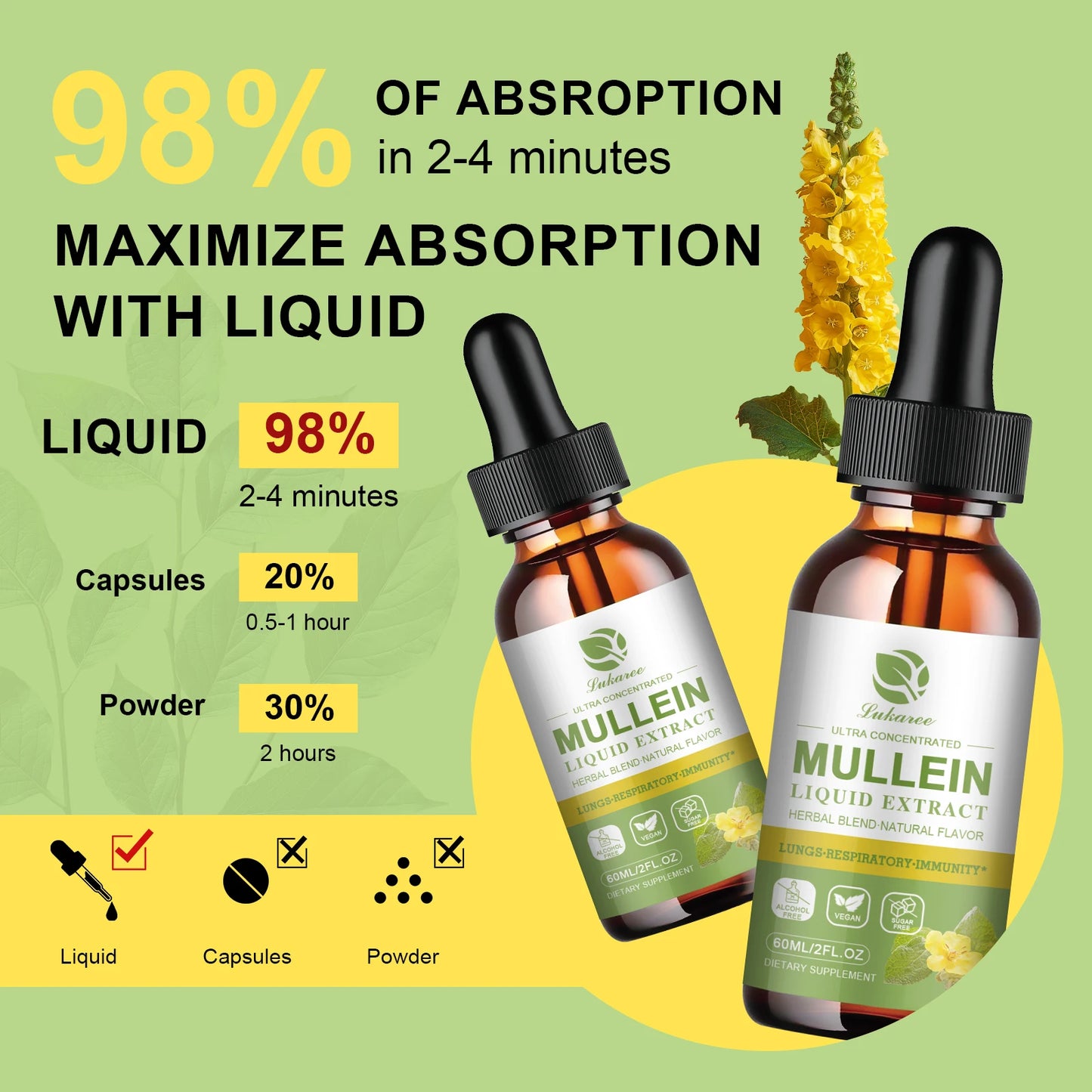 Mullein Drops for Lungs - Mullein Leaf Extract Supplement  - Lung & Bronchial Cleanse - Respiratory Health Support