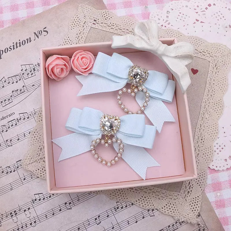 Bow Hair Clip Buckles for Girl Woman's Heart Diamond Hairpin y2k Accersories Trendy Lolita Hairclip Handmade