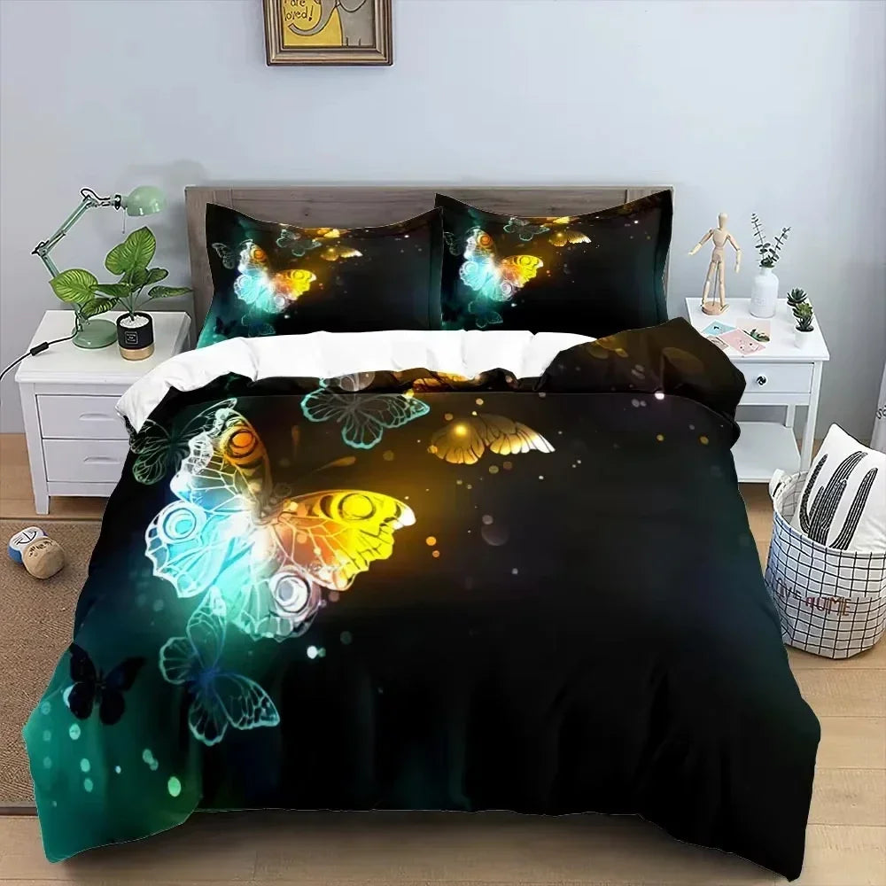 3D Butterfly Flowers Duvet Cover Luxury Home Bedding Set 3 Piece Set with 2 Pillowcases Zipper Family Colleague Christmas Gift