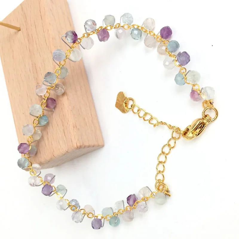 Gold Color 4MM Natural Stone Tourmaline Crystal Quartz Bracelet on Hand for Women Jewelry Party /Wedding Luxury Gift Handwork