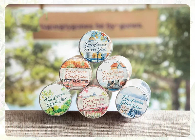 JIANWU 80mm*200cm Road View Series Vintage Travel Flower Landscape Material Collage Washi Tape Creative DIY Journal Stationery