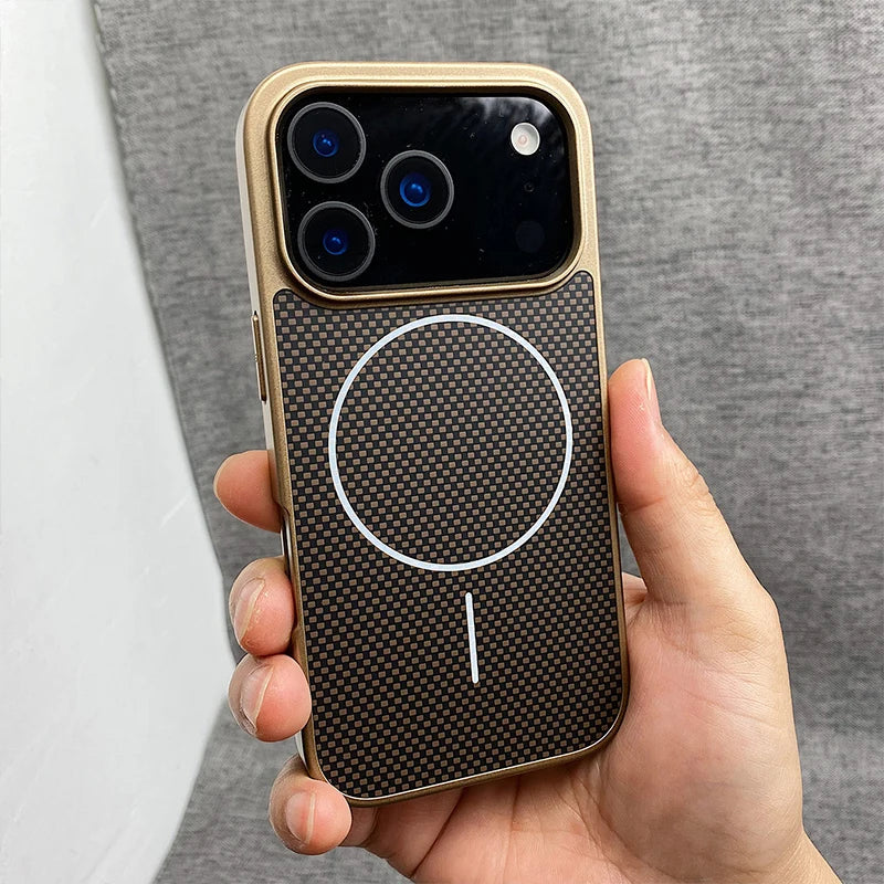Carbon Fiber Texture MagSafe Phone Case For iPhone 17 Pro 16 pro max 15 Pro 14 13 12 Senior Frosted Wireless Charging Back Cover