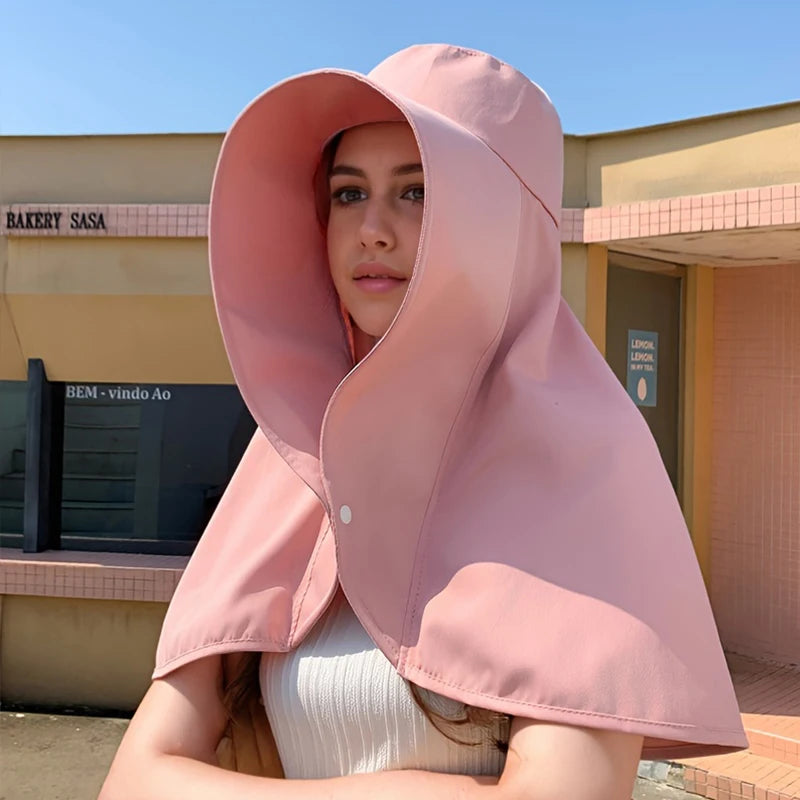 Full face sun protection large brim shawl sun hat women's neck protection integrated UV protection face covering fisherman's hat