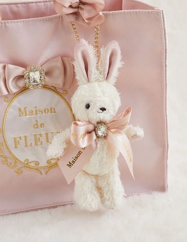 Japanese New Sweet Cute Rabbit Bear Rhinestone Bow Pendant Sweet Kawaii Girl Female Bear Bag Charm Pendant Keychains