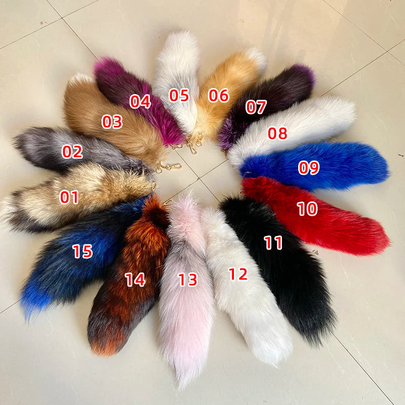Naturally Fashion Fox Tail Keychain Wolf Tail Fur Tassel Bag Tag Black And Brown Charm Keyring Pom Pom Holder Strap Chain Gifts