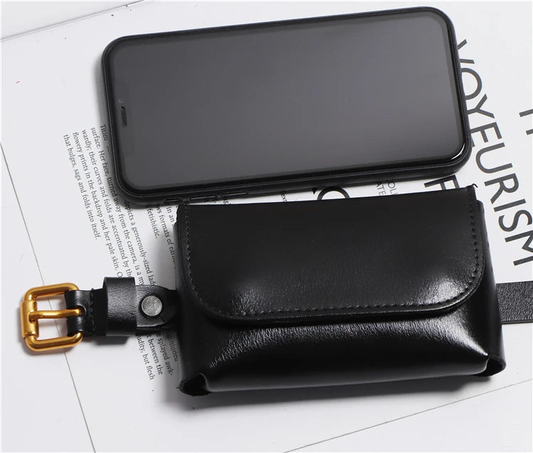 Genuine Leather Women's Thin Waistband Small Girdle Bag With Belt Korean Simple All-Match Decorative Dress Jeans Waist Belt