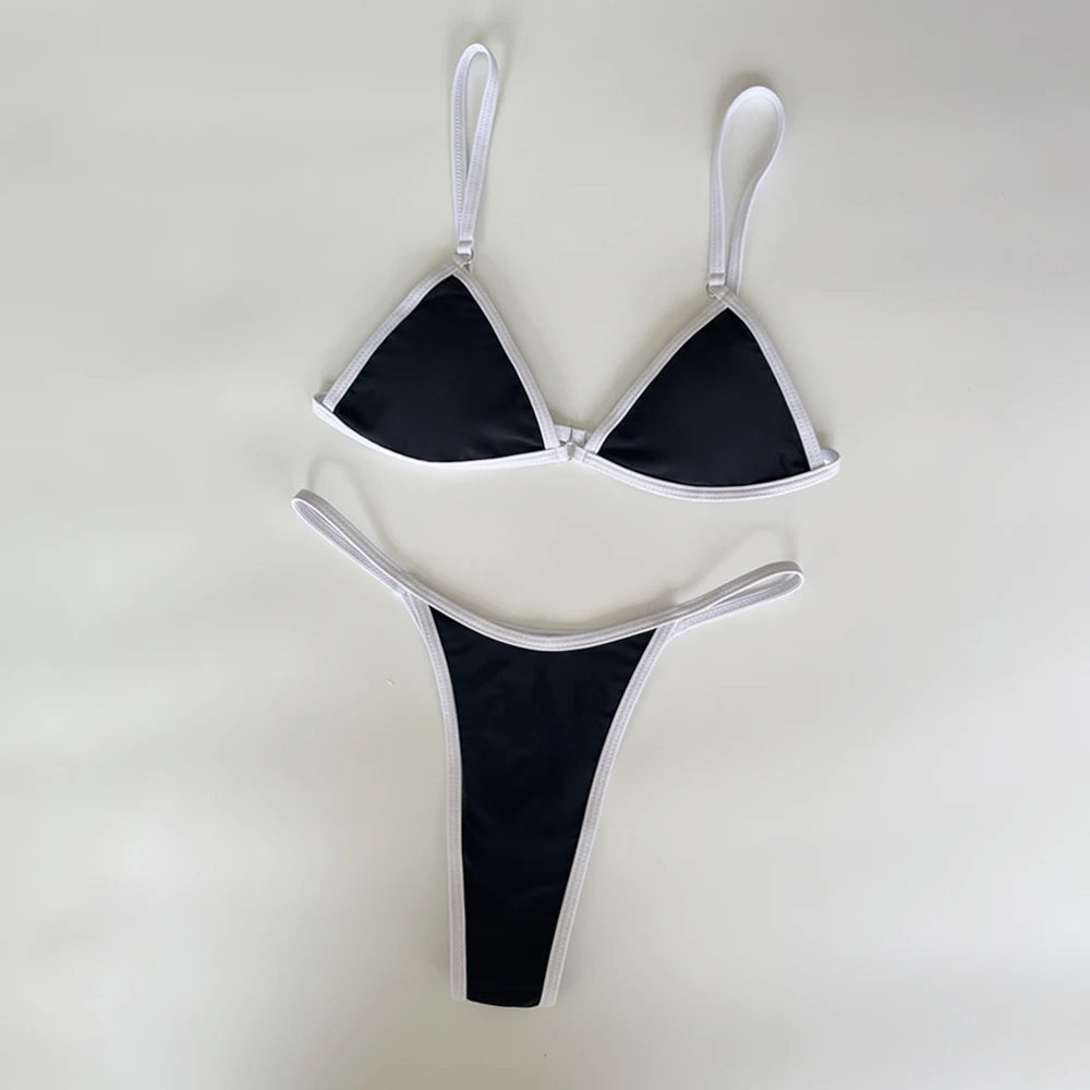 Sexy Bikini Women Swimsuit 2025 New Swimwear Bathing Suit Female Beachwear Micro Thong Bikinis Set 2 Piece Color block Swim Suit