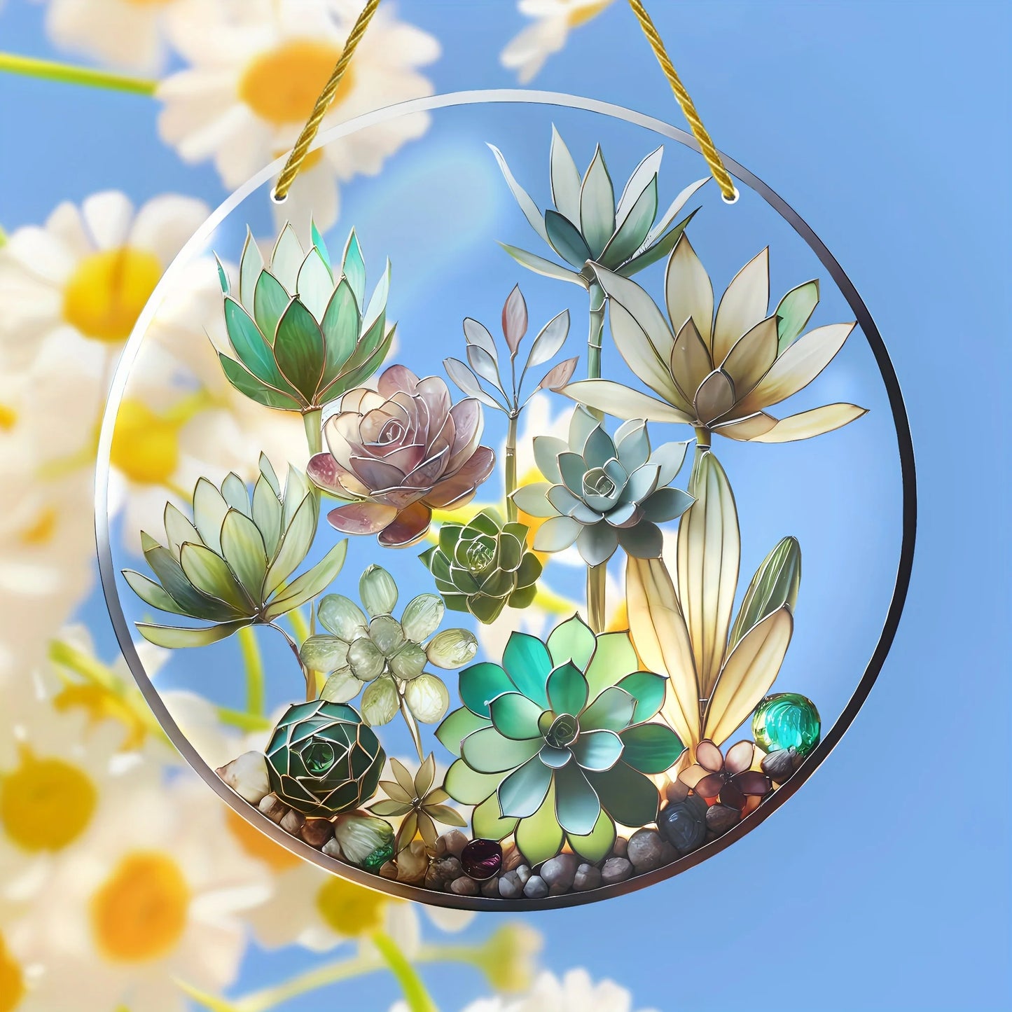 Flower Suncatcher, Stained Window Hanging, Acrylic Sign, Winter Decor, Round Sign, Wreath Sign, Wreath Center, Christmas Gift