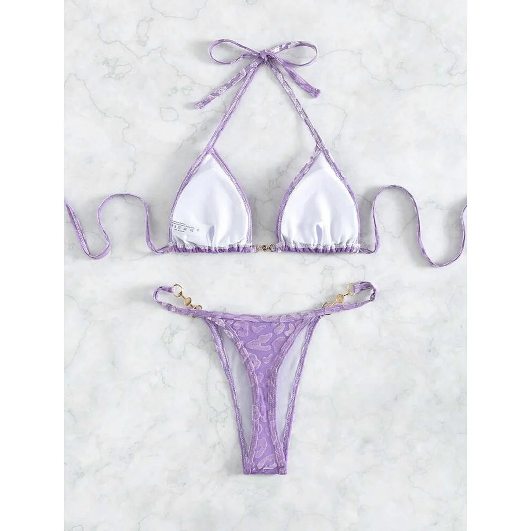 S- XL Leopard Halter Mini Micro Thong Bikini Women Swimwear Female Swimsuit Two-pieces Bikini set Bather Bathing Suit Swim V5207