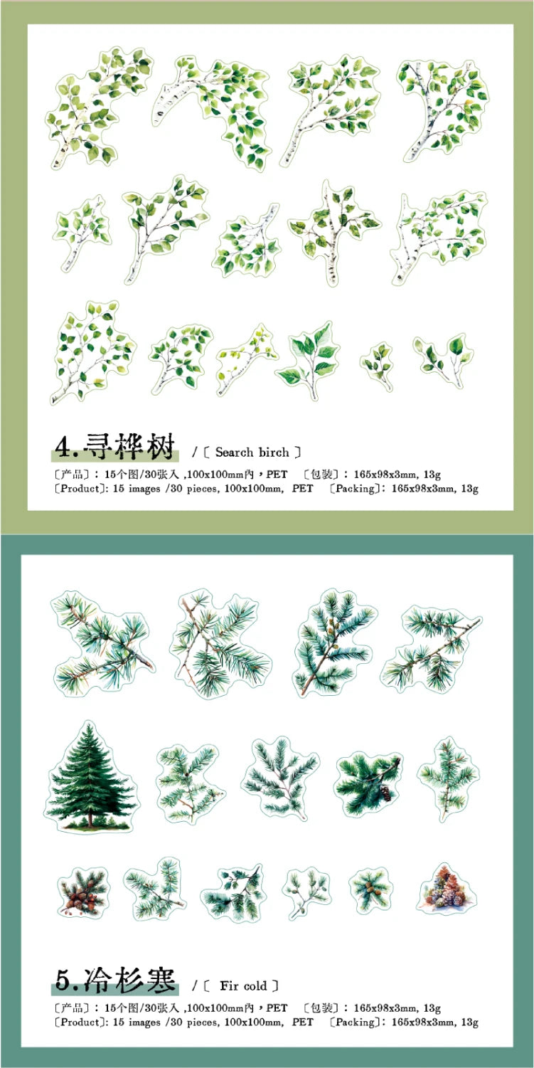 30pcs Plants Flowers Branches leaves Decorative PVC Stickers Scrapbooking Label Diary Stationery Album Phone Cup Journal Planner