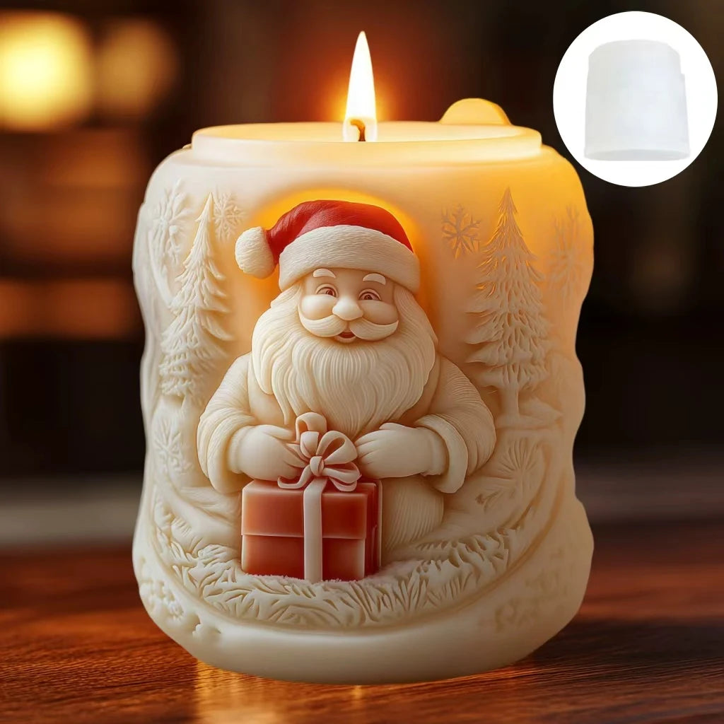 Smile Santa Claus Giving Gift Cylindrical Scented Candle Silicone Mold Santa Claus Hold Gift Resin Plaster Molds Christmas Gift