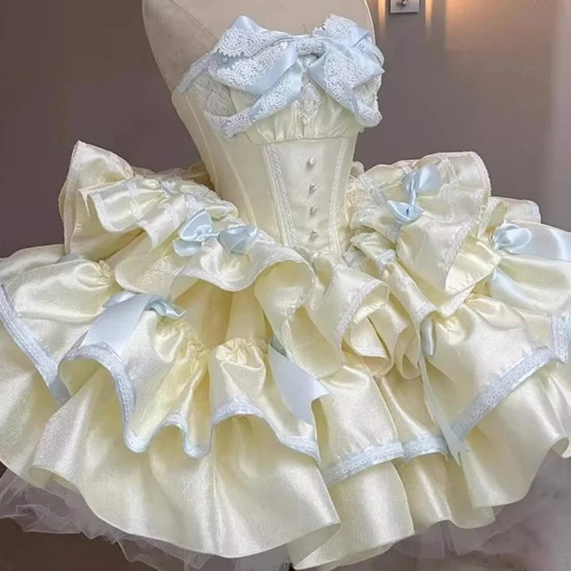 French Celebrity Style Tea Party Princess Strapless Dress Sweet Slim-Fit Birthday Dress Lady Elegant Sleeveless Lolita Dresses