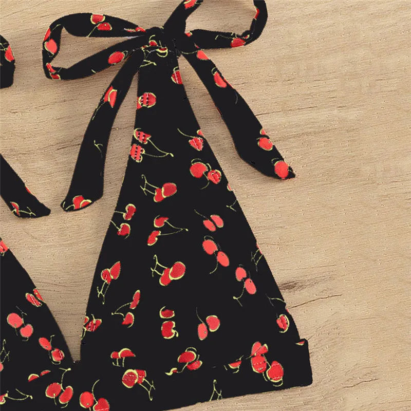 Sexy Cherry Print Swimsuits Women Push Up Bikinis Sets High Waist Swimwear Knotted Straps Bathing Suit Bathers Bikini 2024 Mujer