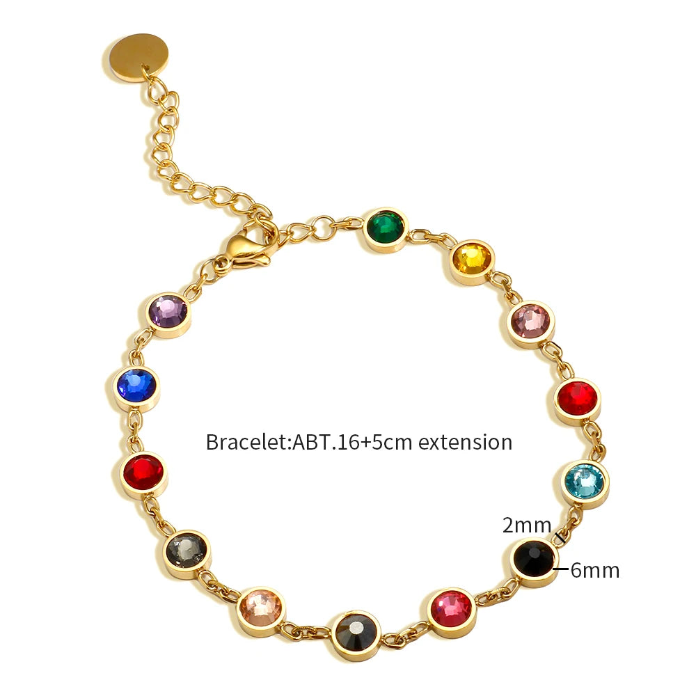 JINHUI Colorful Bejeweled Bangle Popularity TS Stainless Steel Bracelets for Women 12 Birthstones Rainbow Crystal Chain Jewelry
