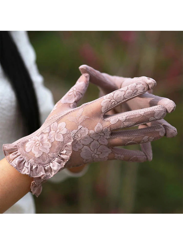 Lace Short Breathable Sun Protection Non-Slip Drive Women Thin New Gloves High Quality Ruffles Elegant Etiquette Soft