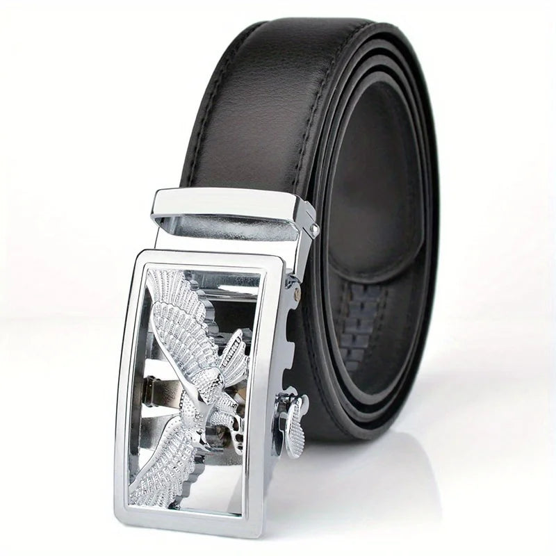 Men's Belt Leather Automatic Buckle Business Casual High-quality Golden Silver Eagle Pattern Leather Belt with Automatic Buckle