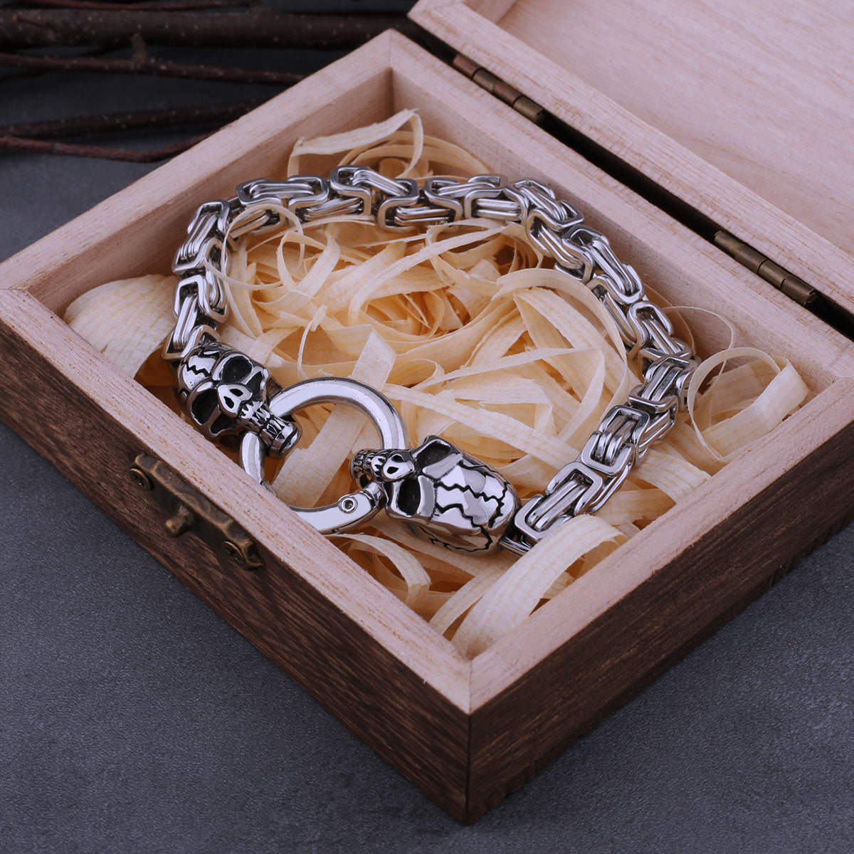 Men's Stainless Steel Skull Bracelet Fashion Boutique Hip Hop Biker Neo-Gothic Jewelry Gift with Wooden Box Dropshipping