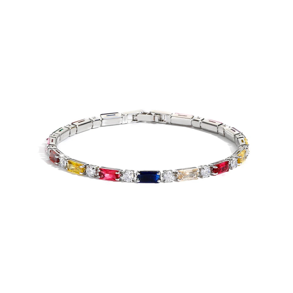 2022 New Rainbow Crystal Tennis Bracelets For Women Bracelet Set 18K Gold Silver Colorful Zirconia Femme Bridal Wedding Jewelry