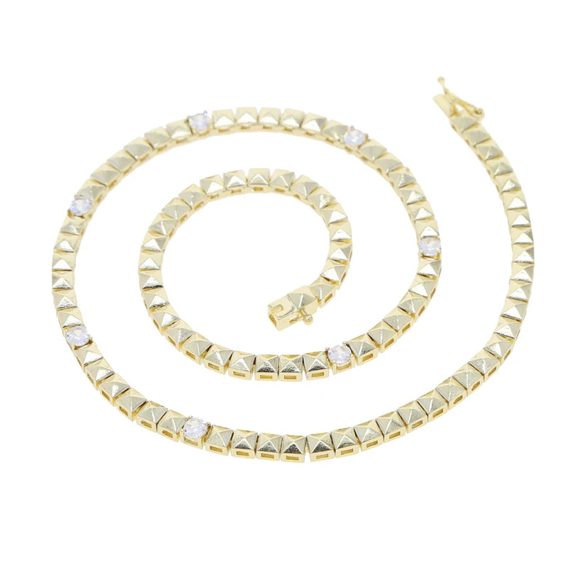 High Quality Simple Geometric Women Jewelry Fashion Gold Color White CZ Blue Turquoises Beaded Chain Bracelet Necklace