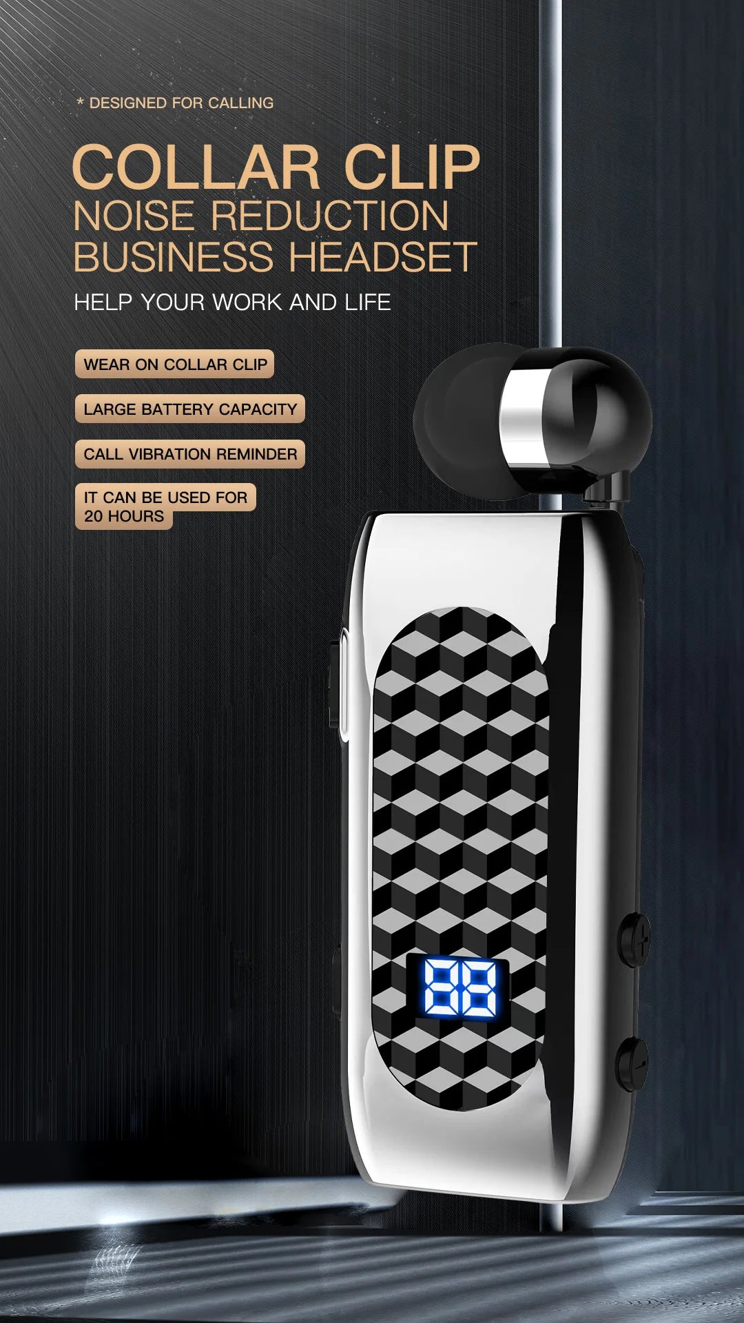 Bluetooth V5.2 Wireless Earbuds Clip On Earphone Business Headphone In-Ear Vibrating Alert