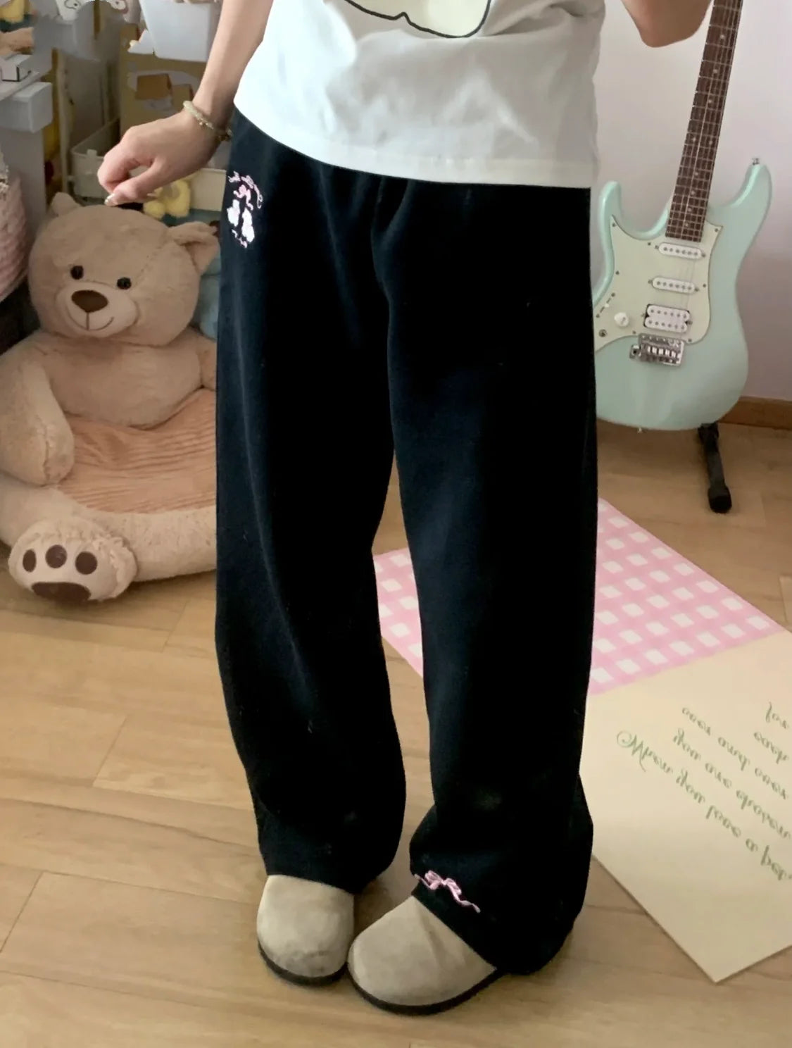 Sweet Girl Cute Straight Pants Spring New Casual All Match Sports Sweatpants Elastic Waist Cartoon Y2k Aesthetic Women Pants