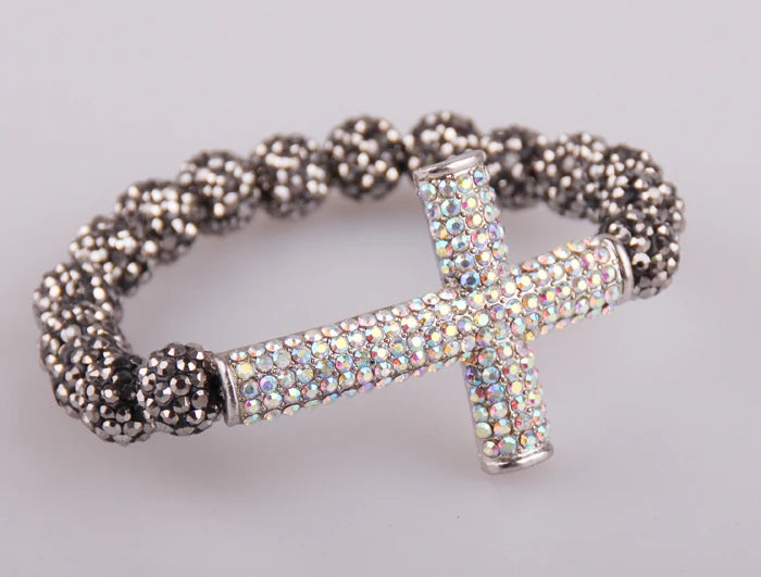 fashion ladies Crystal Pave ball cross bracelet shiny black and AB three color available