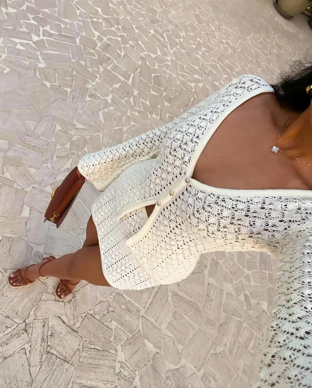 Tuularose Summer Knitted Blouse Suit Women's Sexy Cardigan Top Slim Short Skirt Bikini Suit Beach Vacation Dress Matching Sets