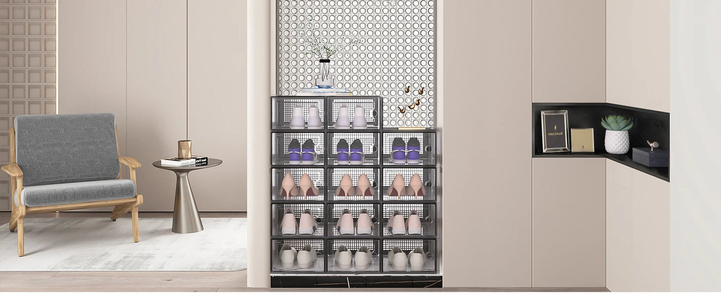 1pc/2pcs Large Shoe Storage Boxes Organizers Clear Plastic Stackable 12 Pack, Shoe Rack & Holder Substitute, Sneaker Containers