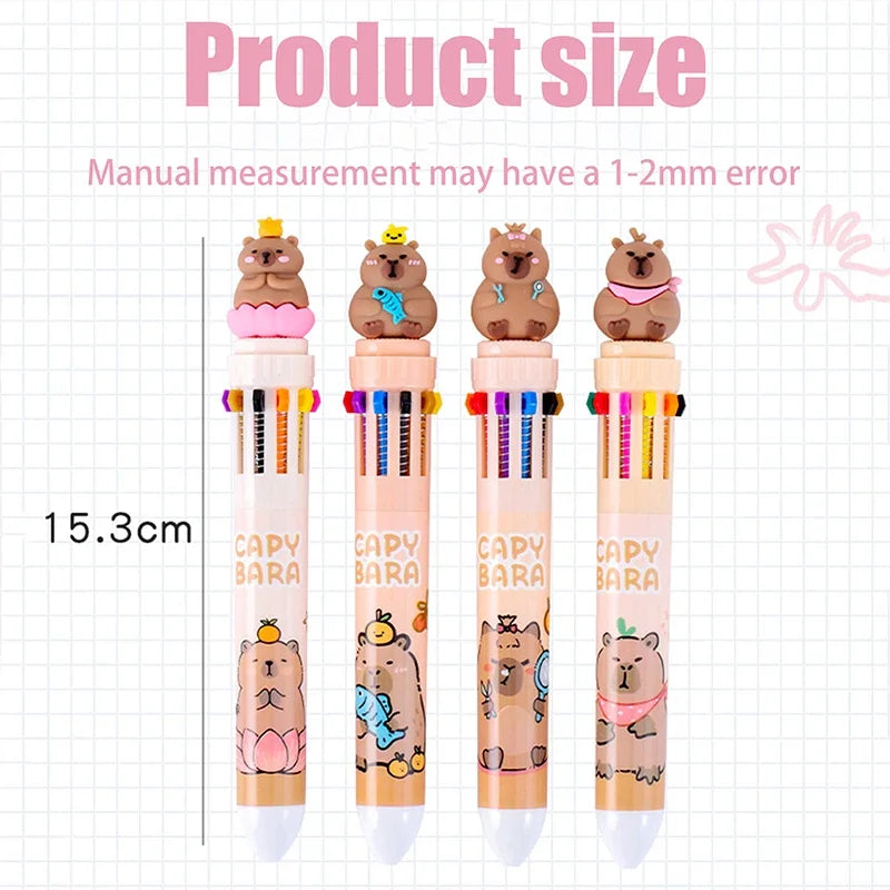 10 Multicolored Ballpoint Pen Cartoon Capybara Pens School Office Supplies Student Stationery Gifts